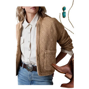 Banana Republic Women’s Quilted Jacket Size M Beige Tan Open Front Pockets